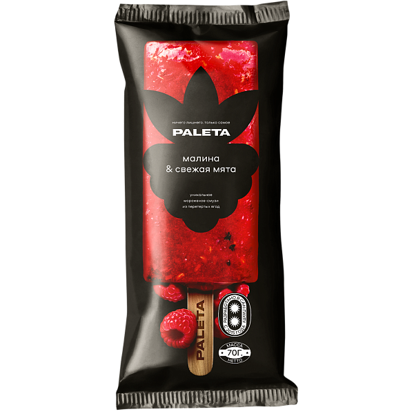 “PALETA” frozen raspberry dessert with mint